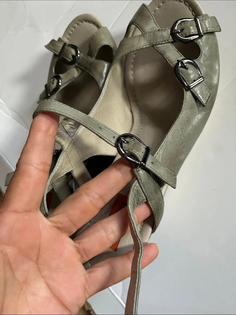 Miz Mooz Olive Green Buckle Heeled Sandals